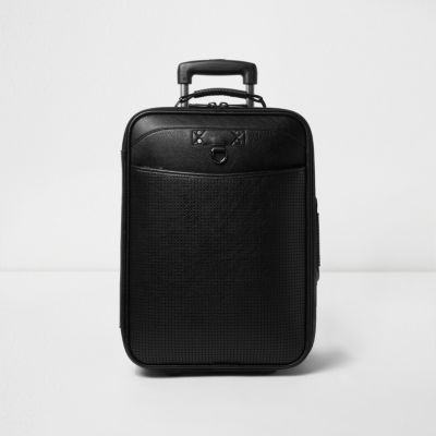 Black perforated leather look suitcase